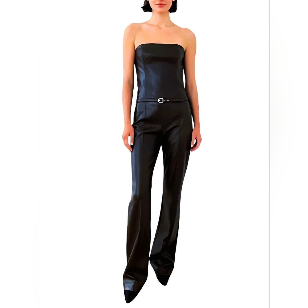NEW Amanda Uprichard Black Uptown Amoret Faux Leather Jumpsuit | Sz XS - Picture 1 of 14